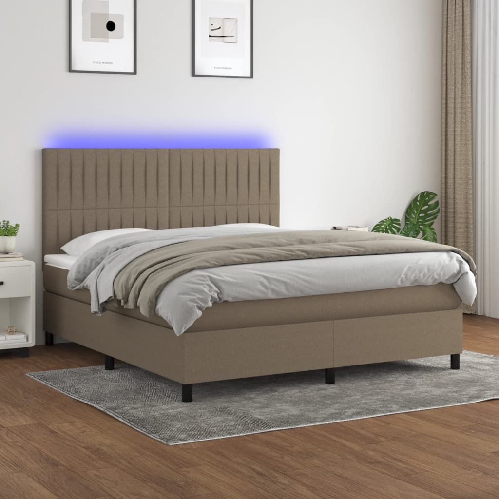 Boxspring met matras en LED stof taupe 160x200 cm – afbeelding 1