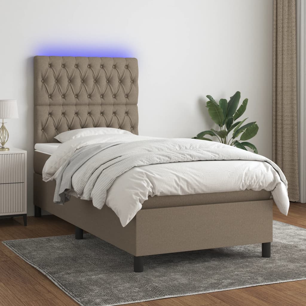 Boxspring met matras en LED stof taupe 80x200 cm – afbeelding 1