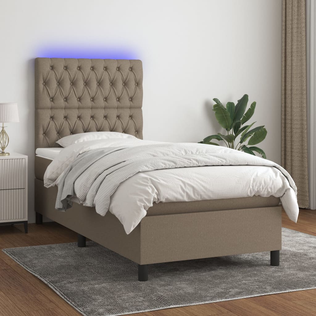 Boxspring met matras en LED stof taupe 90x190 cm – afbeelding 1