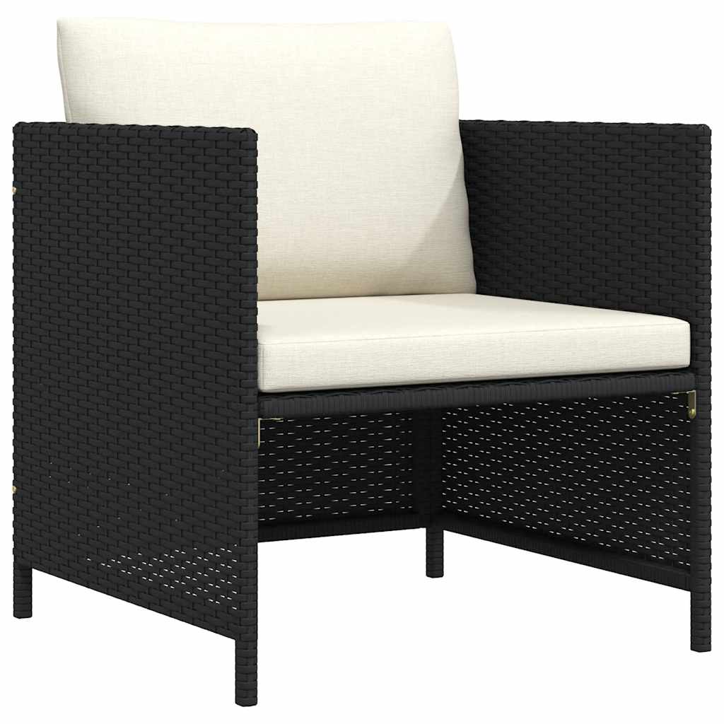 Tuinbank met kussens poly rattan zwart