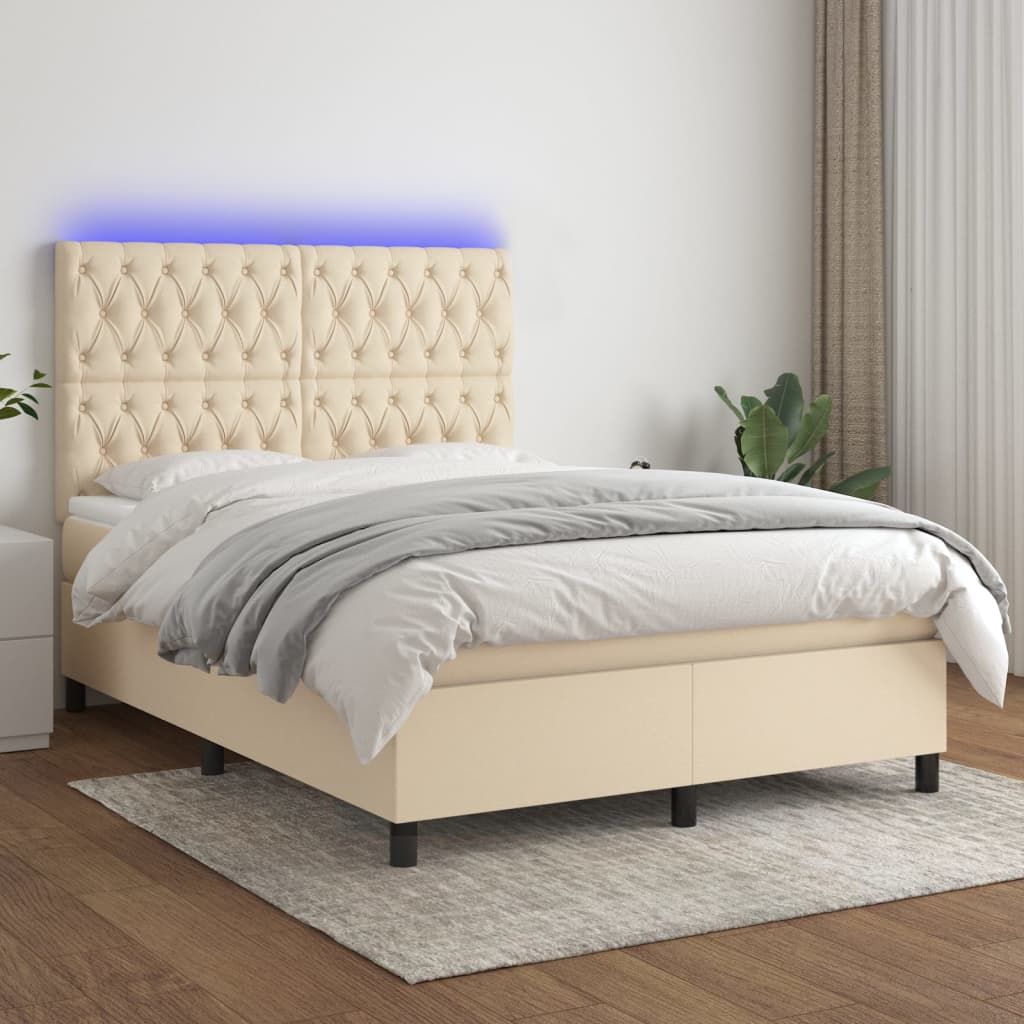 Boxspring met matras en LED stof crèmekleurig 140x190 cm – afbeelding 1