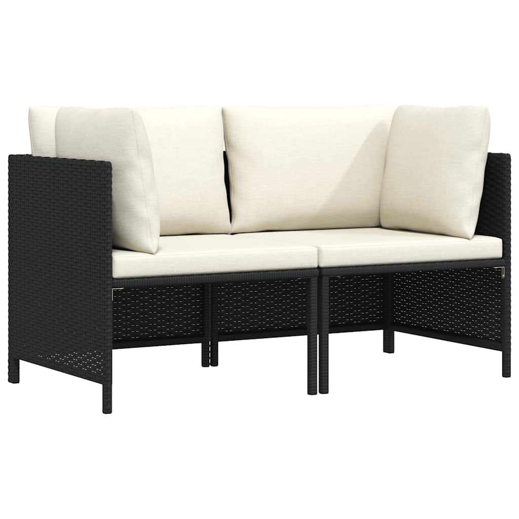 Tuinbank 2-zits met kussens poly rattan zwart