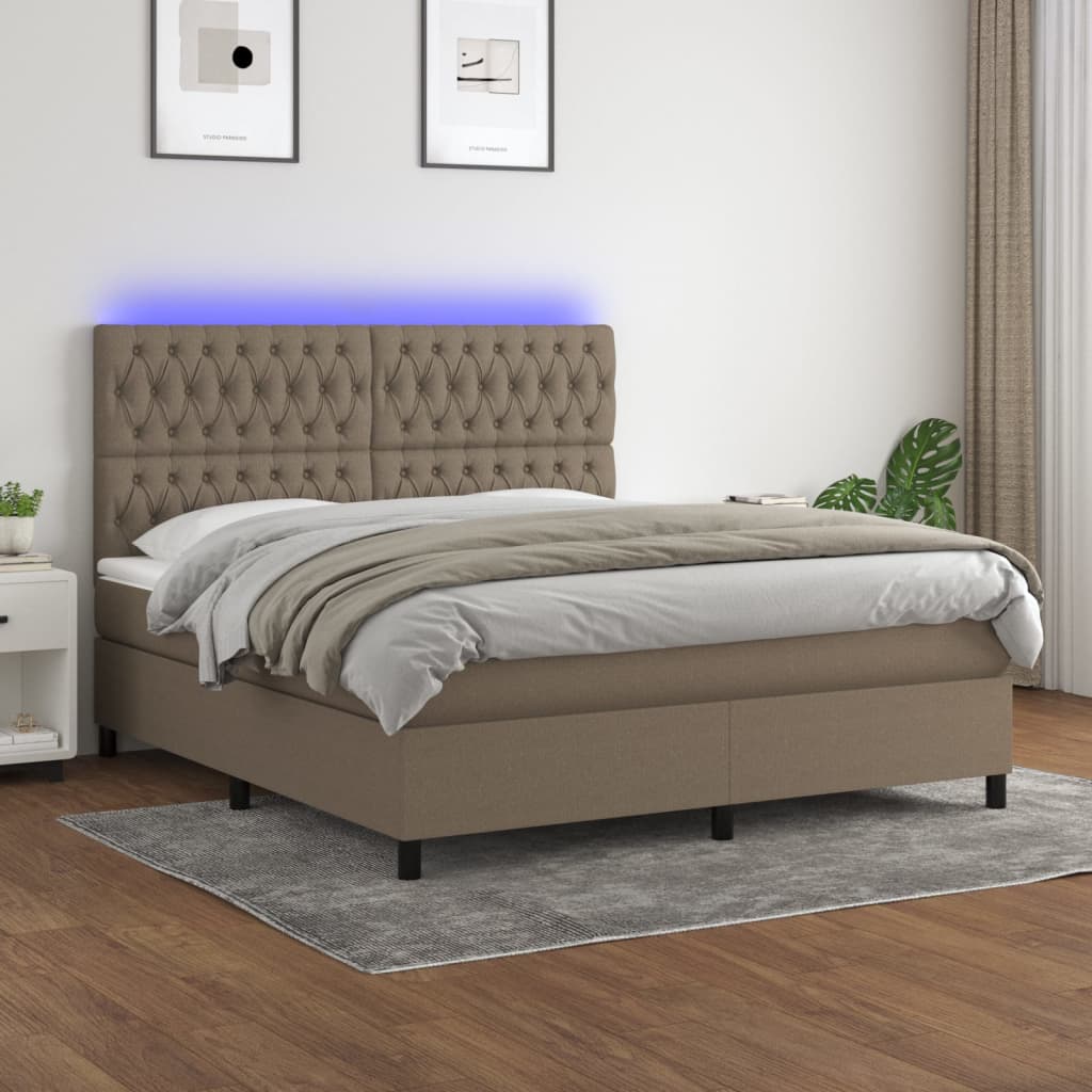 Boxspring met matras en LED stof taupe 160x200 cm – afbeelding 1