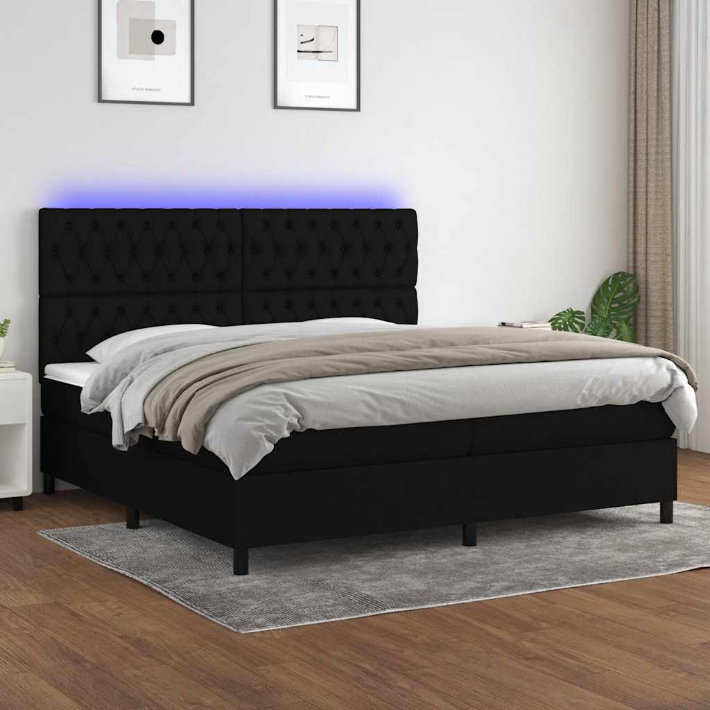 Boxspring met matras en LED stof zwart 200x200 cm – afbeelding 1