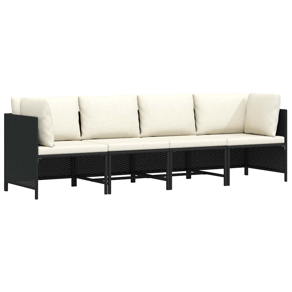 Tuinbank 4-zits met kussens poly rattan zwart