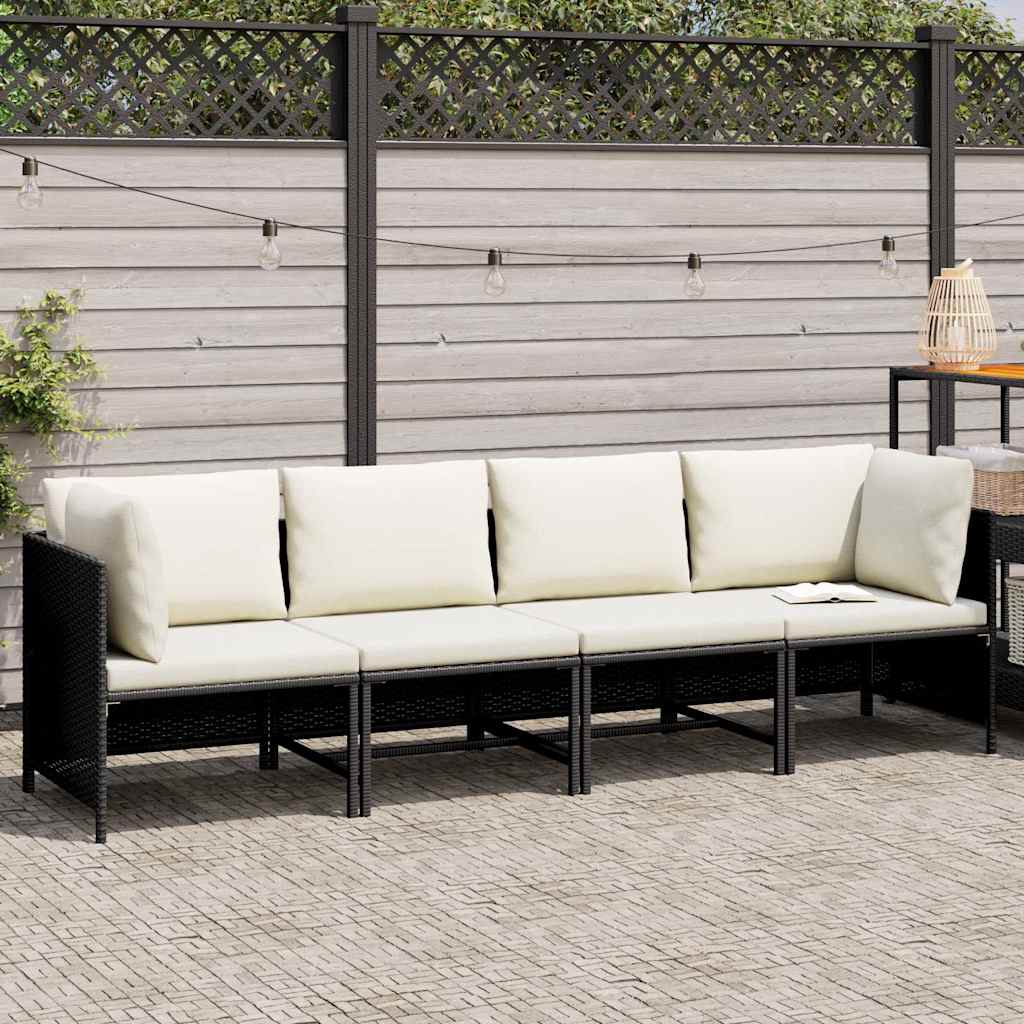 Tuinbank 4-zits met kussens poly rattan zwart – afbeelding 2
