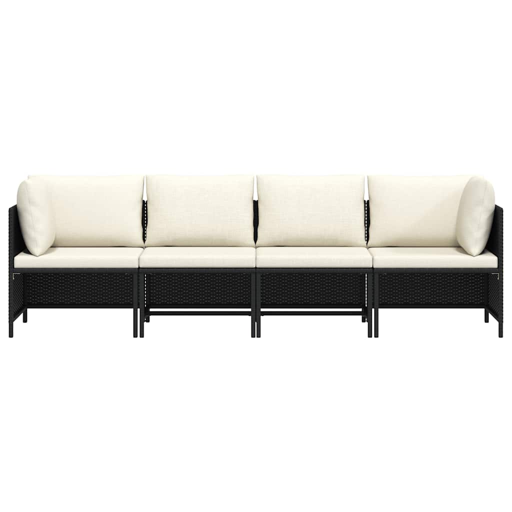 Tuinbank 4-zits met kussens poly rattan zwart – afbeelding 4