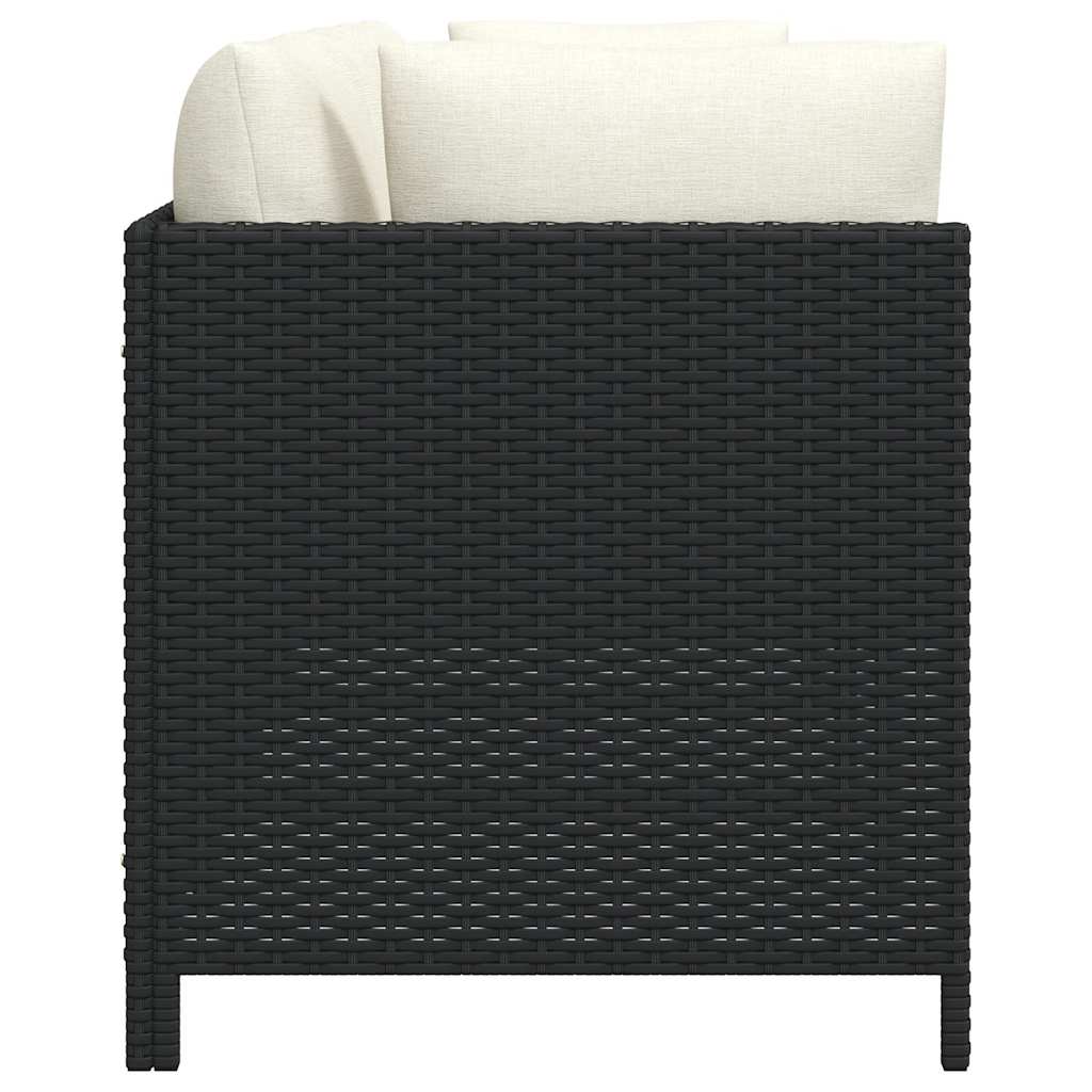 Tuinbank 4-zits met kussens poly rattan zwart – afbeelding 5