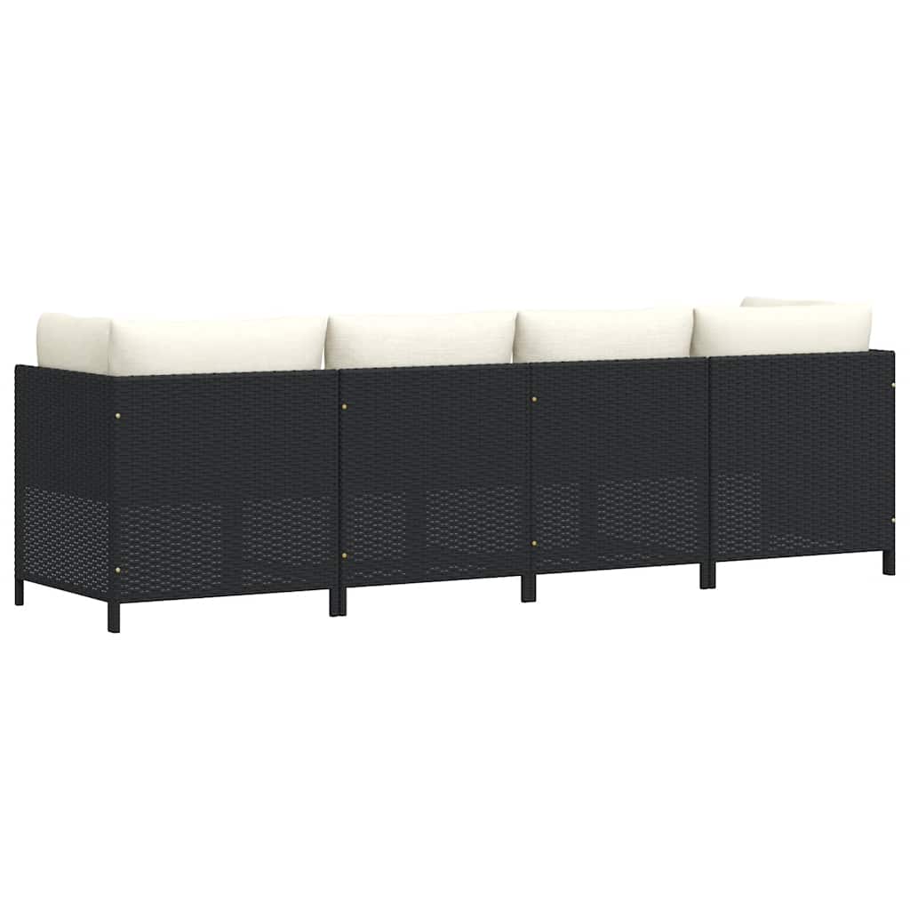 Tuinbank 4-zits met kussens poly rattan zwart – afbeelding 6