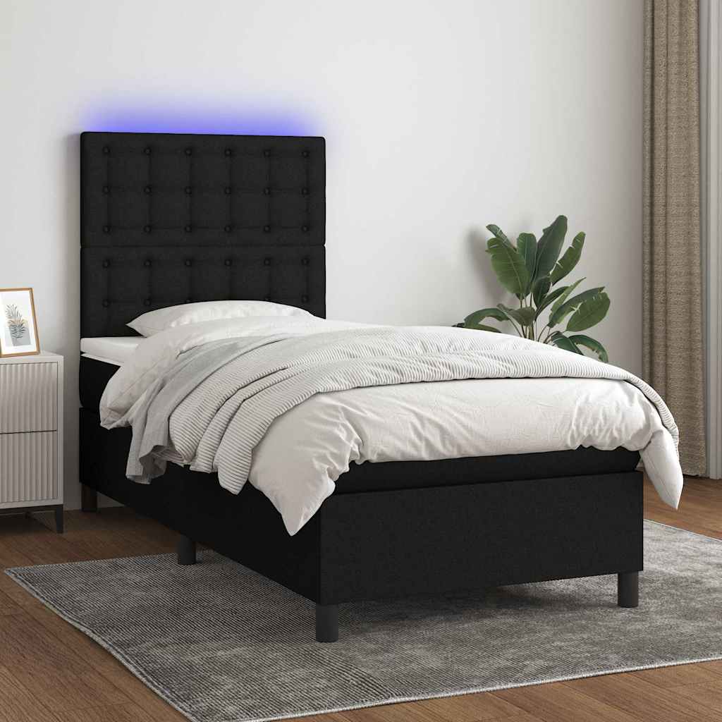 Boxspring met matras en LED stof zwart 80x200 cm – afbeelding 1