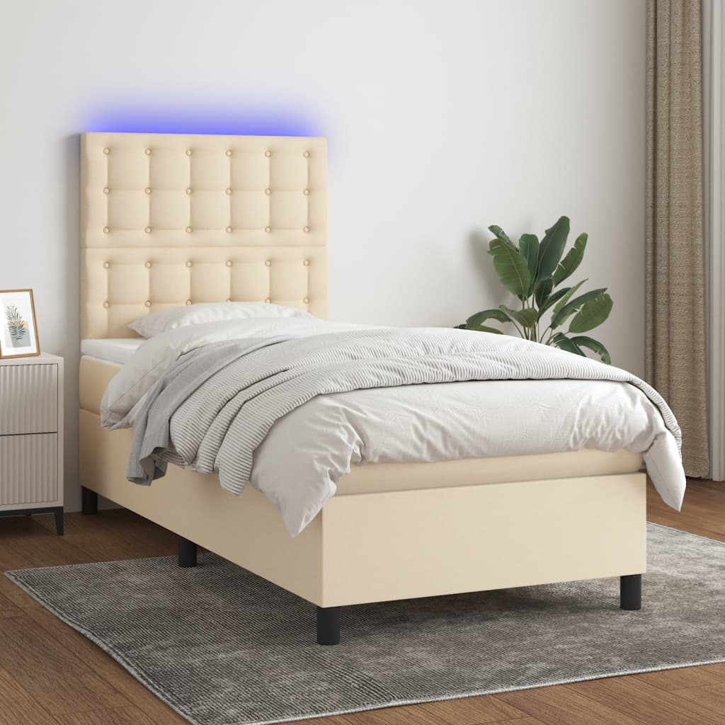 Boxspring met matras en LED stof crèmekleurig 80x200 cm – afbeelding 1