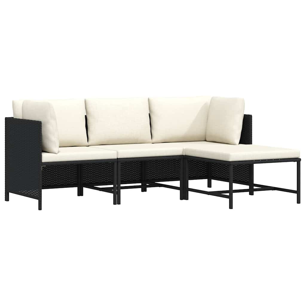 4-delige Loungeset met kussens poly rattan zwart – afbeelding 1