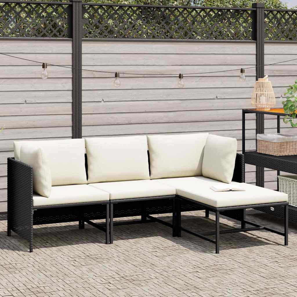4-delige Loungeset met kussens poly rattan zwart – afbeelding 2