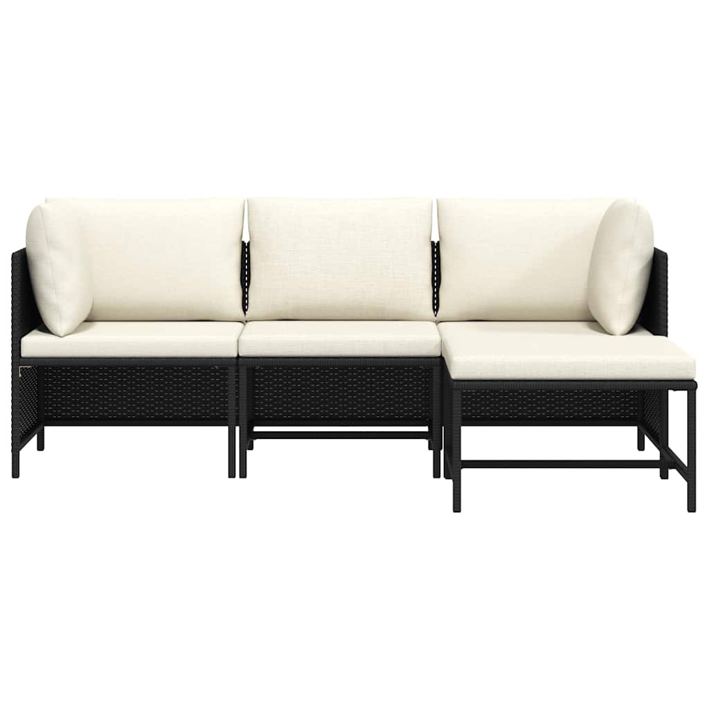 4-delige Loungeset met kussens poly rattan zwart – afbeelding 4