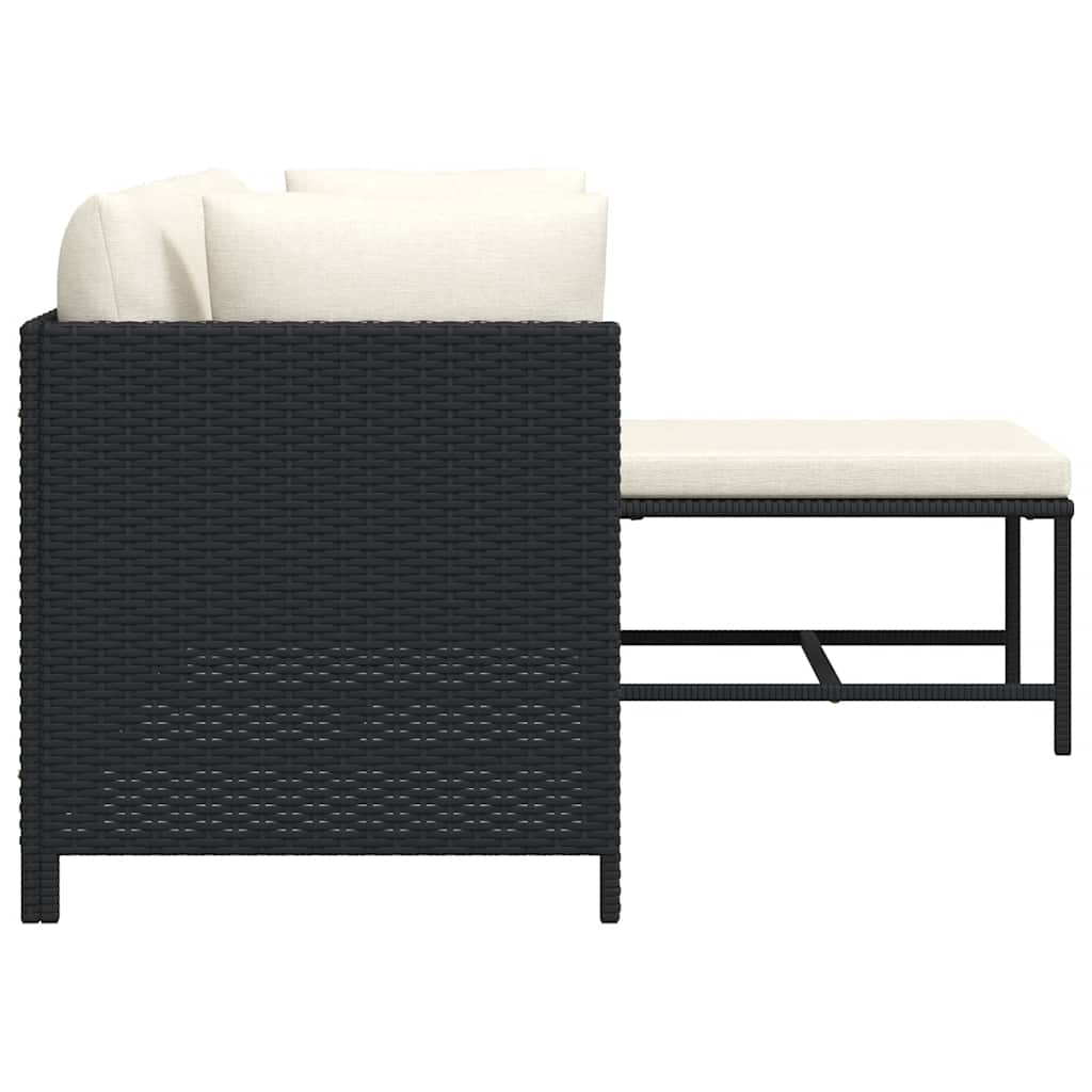 4-delige Loungeset met kussens poly rattan zwart – afbeelding 5