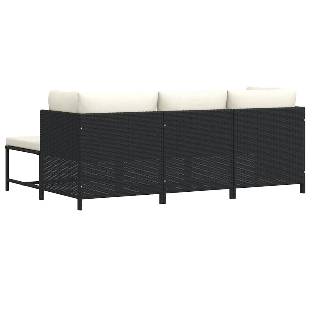 4-delige Loungeset met kussens poly rattan zwart – afbeelding 6