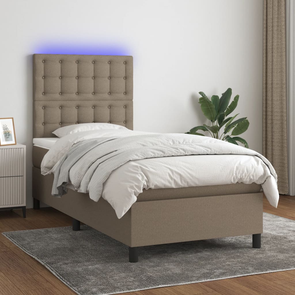 Boxspring met matras en LED stof taupe 100x200 cm – afbeelding 1