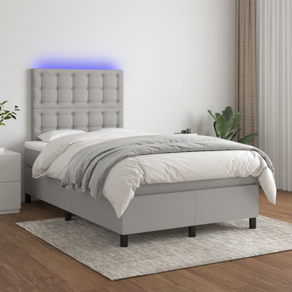 Boxspring met matras en LED stof lichtgrijs 120x200 cm – afbeelding 1