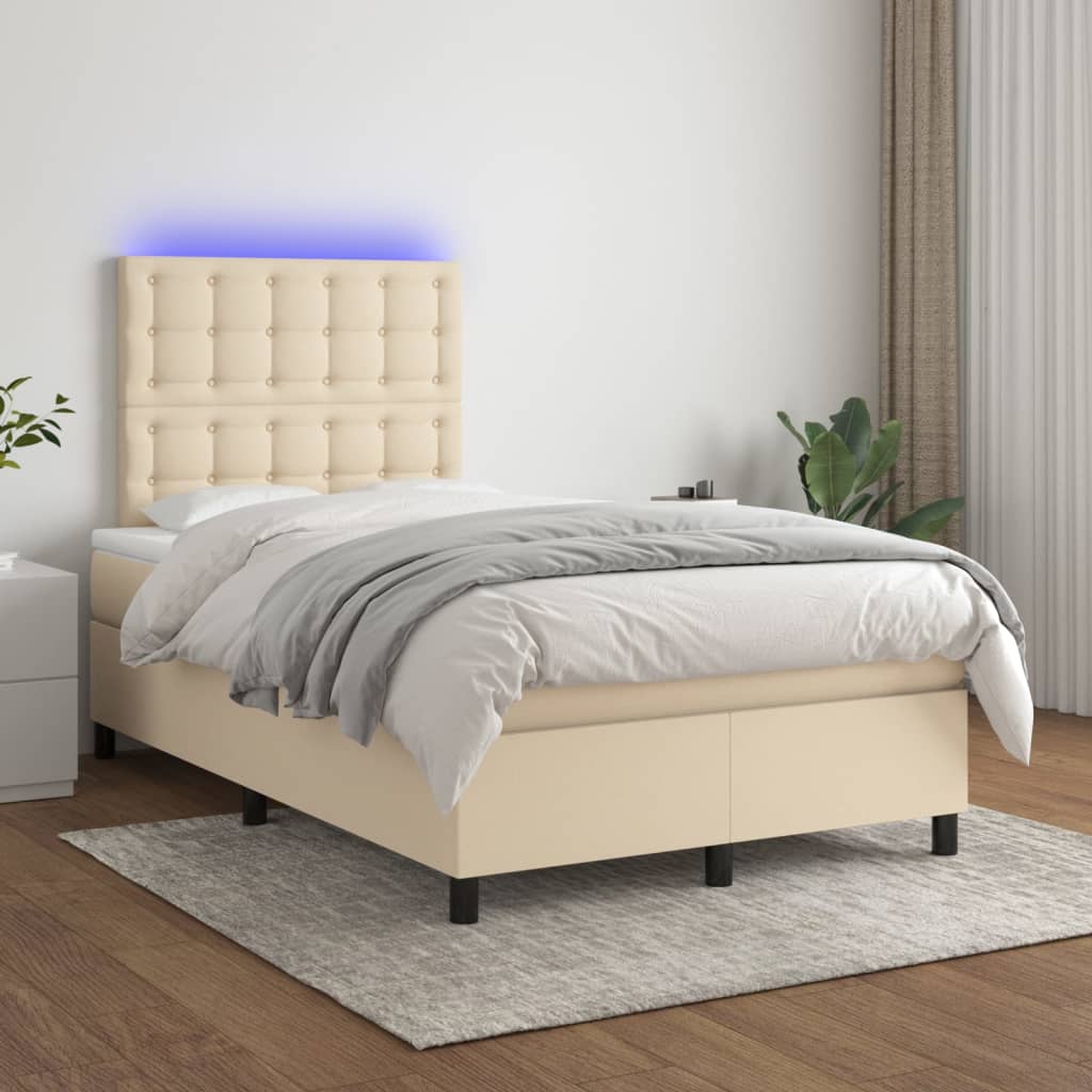 Boxspring met matras en LED stof crèmekleurig 120x200 cm – afbeelding 1