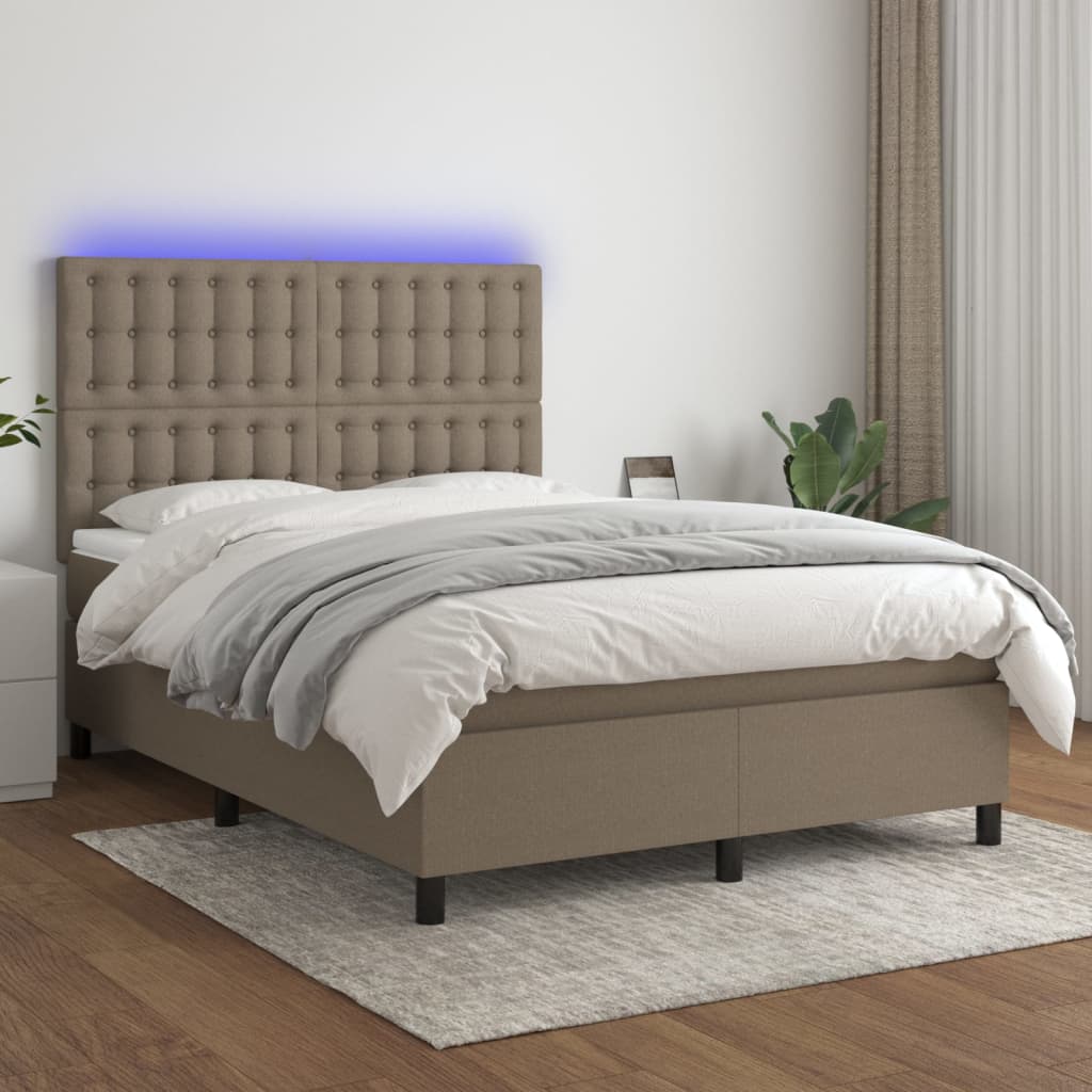 Boxspring met matras en LED stof taupe 140x190 cm – afbeelding 1
