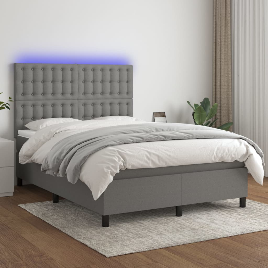 Boxspring met matras en LED stof donkergrijs 140x200 cm