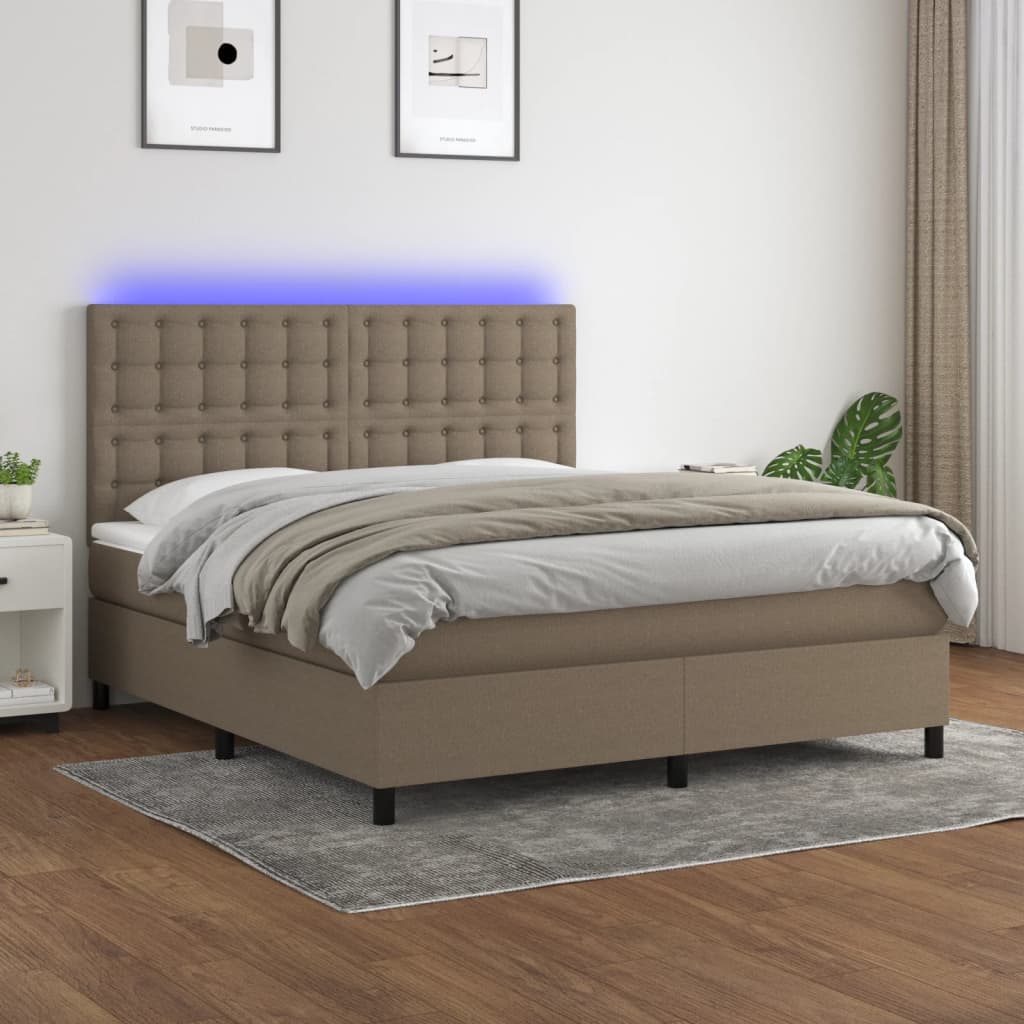 Boxspring met matras en LED stof taupe 160x200 cm – afbeelding 1