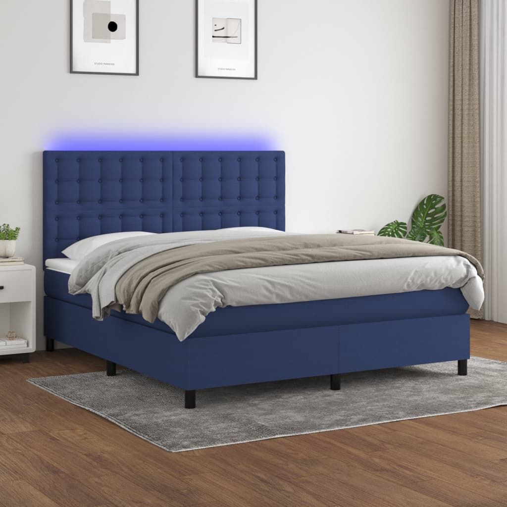Boxspring met matras en LED stof blauw 160x200 cm – afbeelding 1