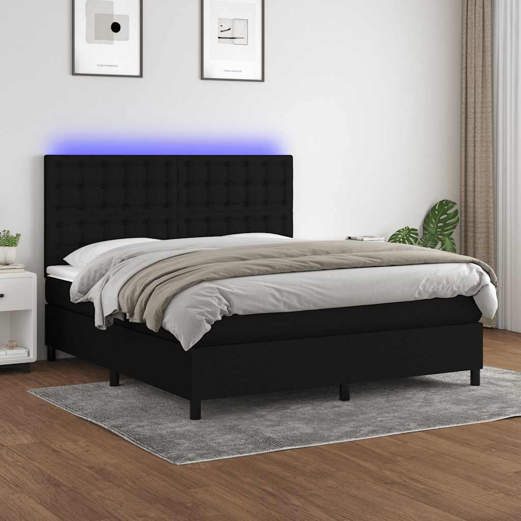 Boxspring met matras en LED stof zwart 180x200 cm – afbeelding 1
