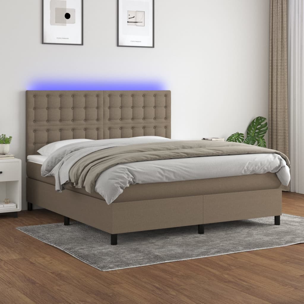 Boxspring met matras en LED stof taupe 180x200 cm – afbeelding 1
