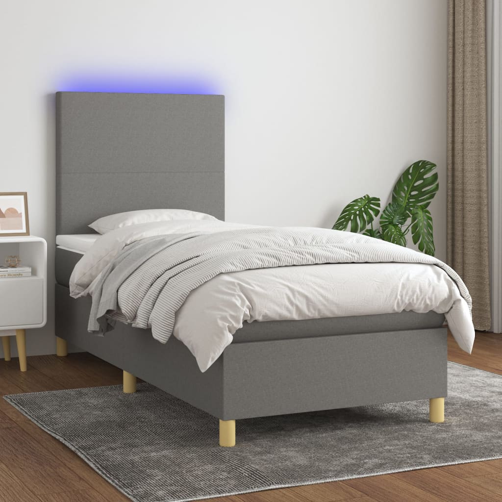 Boxspring met matras en LED stof donkergrijs 80x200 cm – afbeelding 1