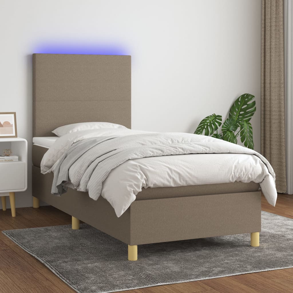 Boxspring met matras en LED stof taupe 80x200 cm – afbeelding 1
