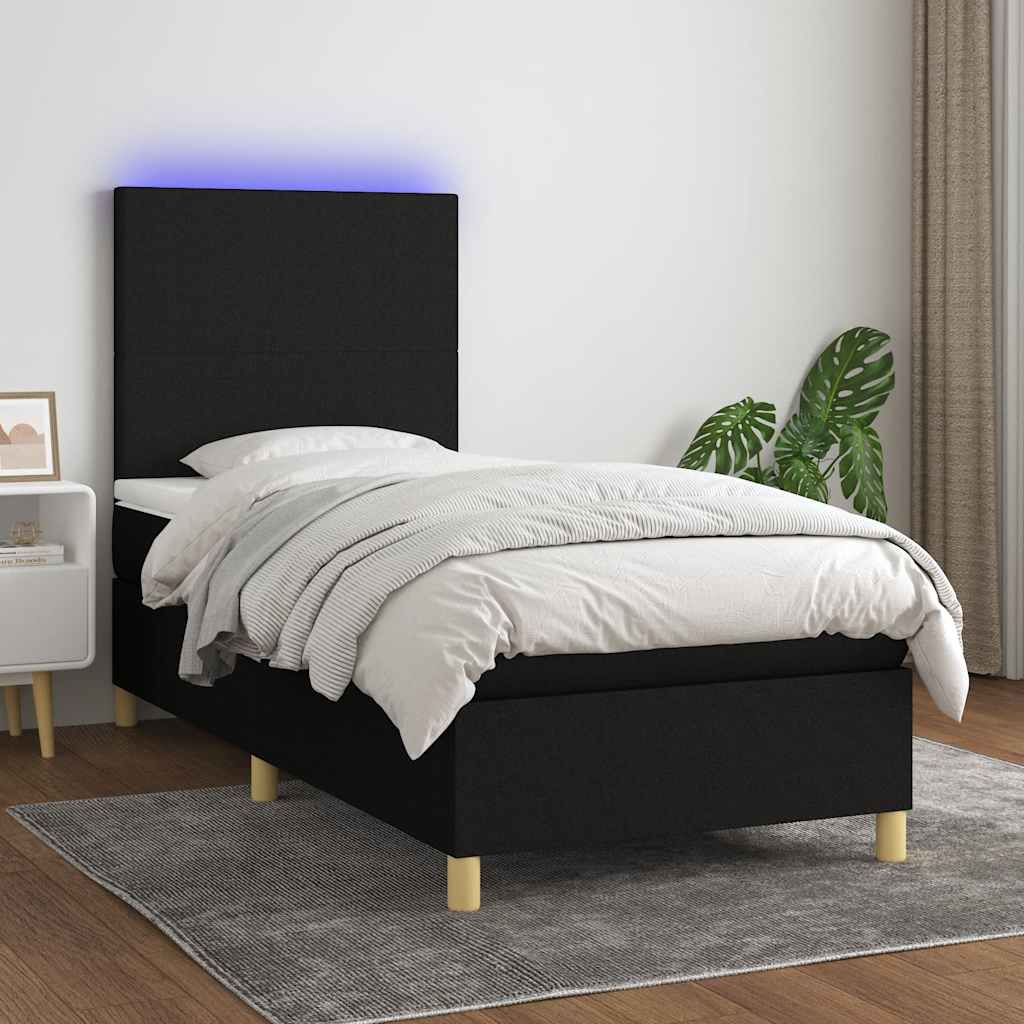 Boxspring met matras en LED stof zwart 90x190 cm – afbeelding 1