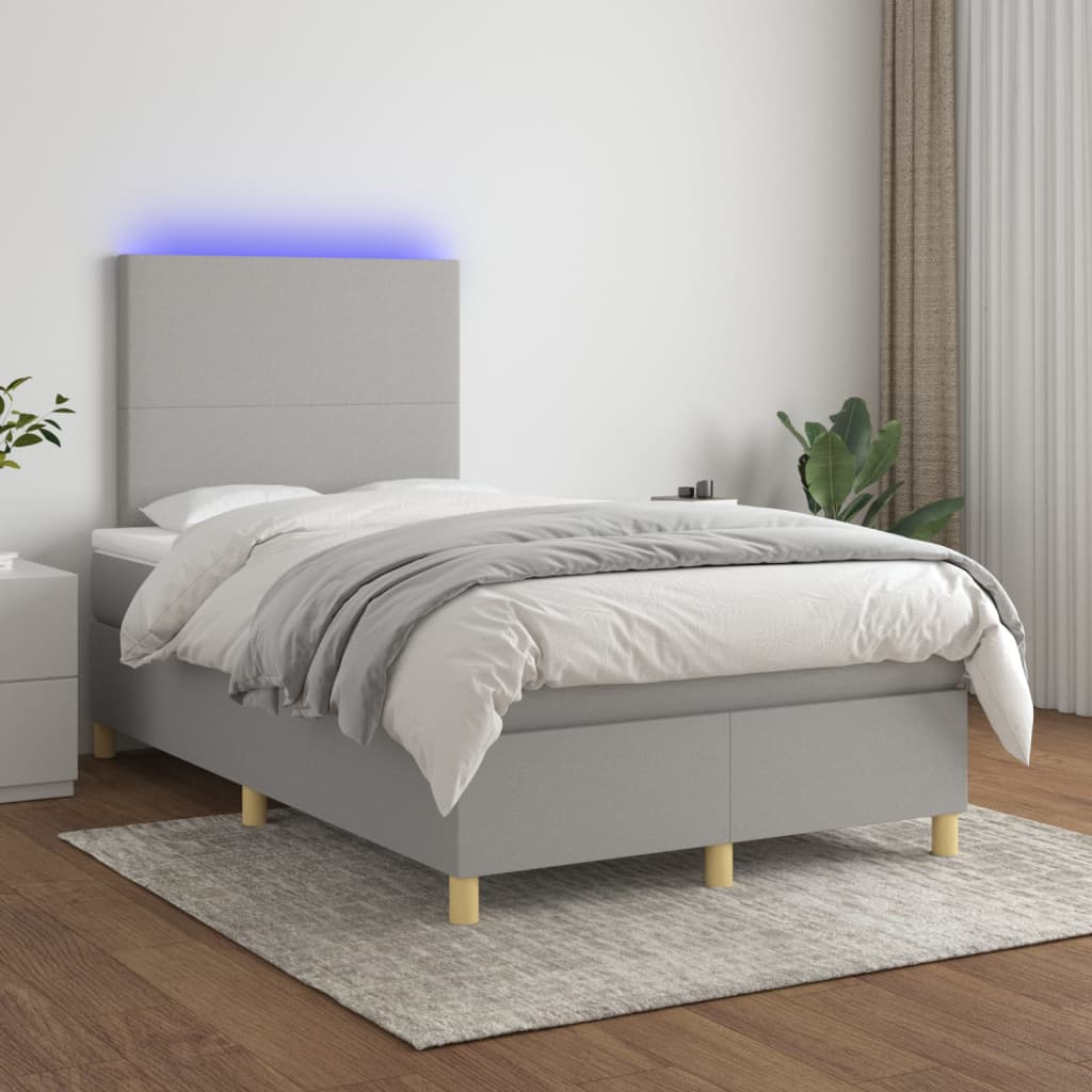 Boxspring met matras en LED stof lichtgrijs 120x200 cm – afbeelding 1