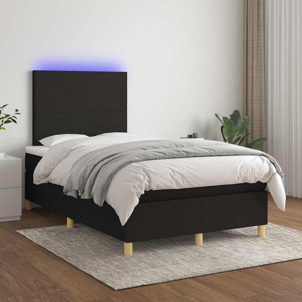 Boxspring met matras en LED stof zwart 120x200 cm – afbeelding 1