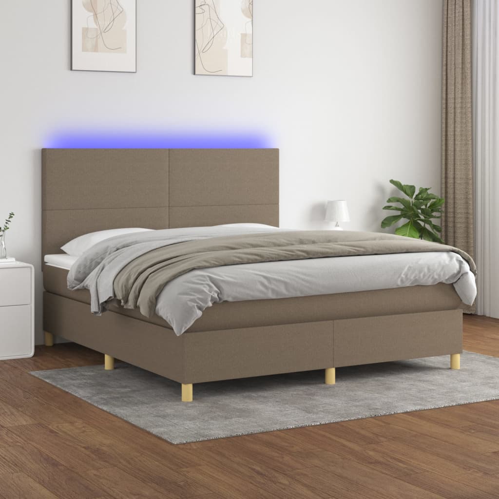 Boxspring met matras en LED stof taupe 160x200 cm – afbeelding 1