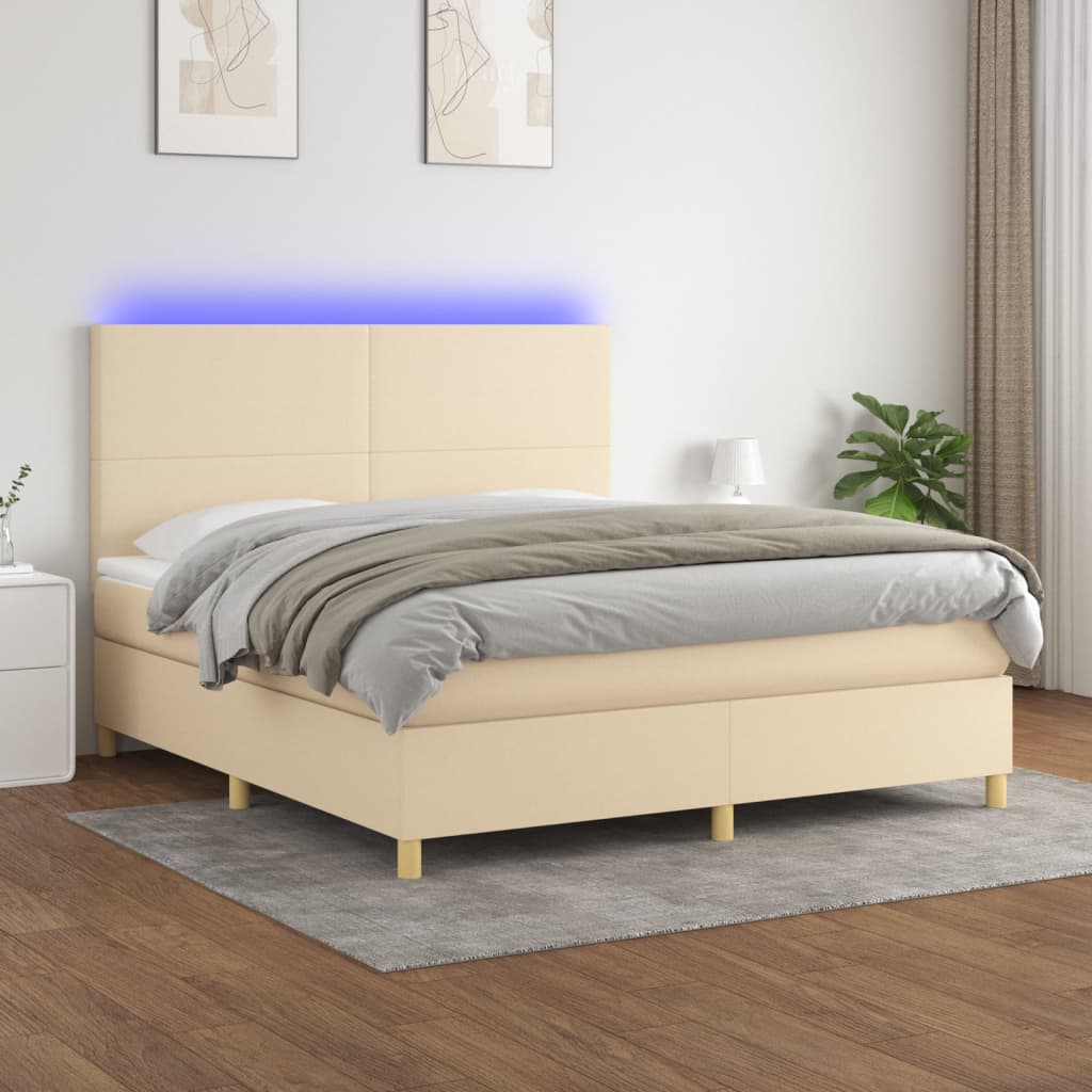 Boxspring met matras en LED stof crèmekleurig 160x200 cm – afbeelding 1