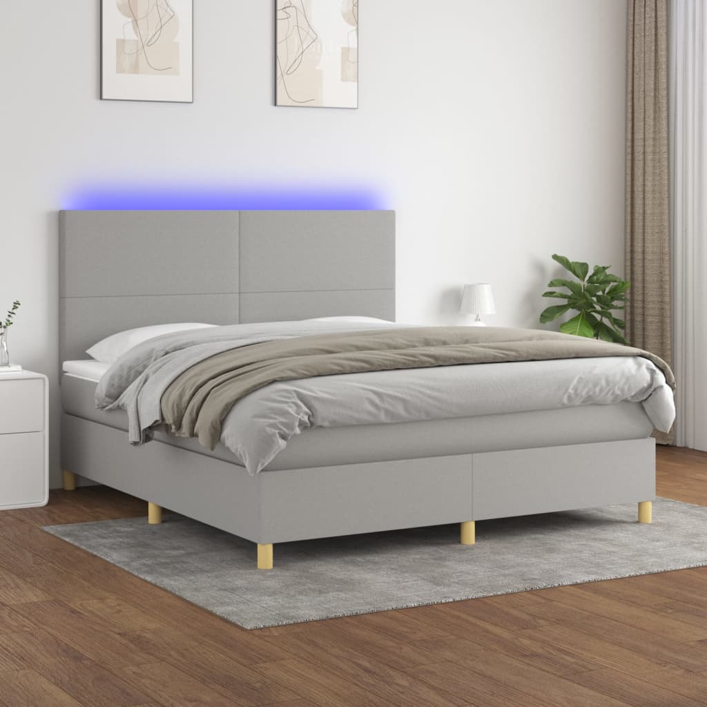 Boxspring met matras en LED stof lichtgrijs 180x200 cm – afbeelding 1