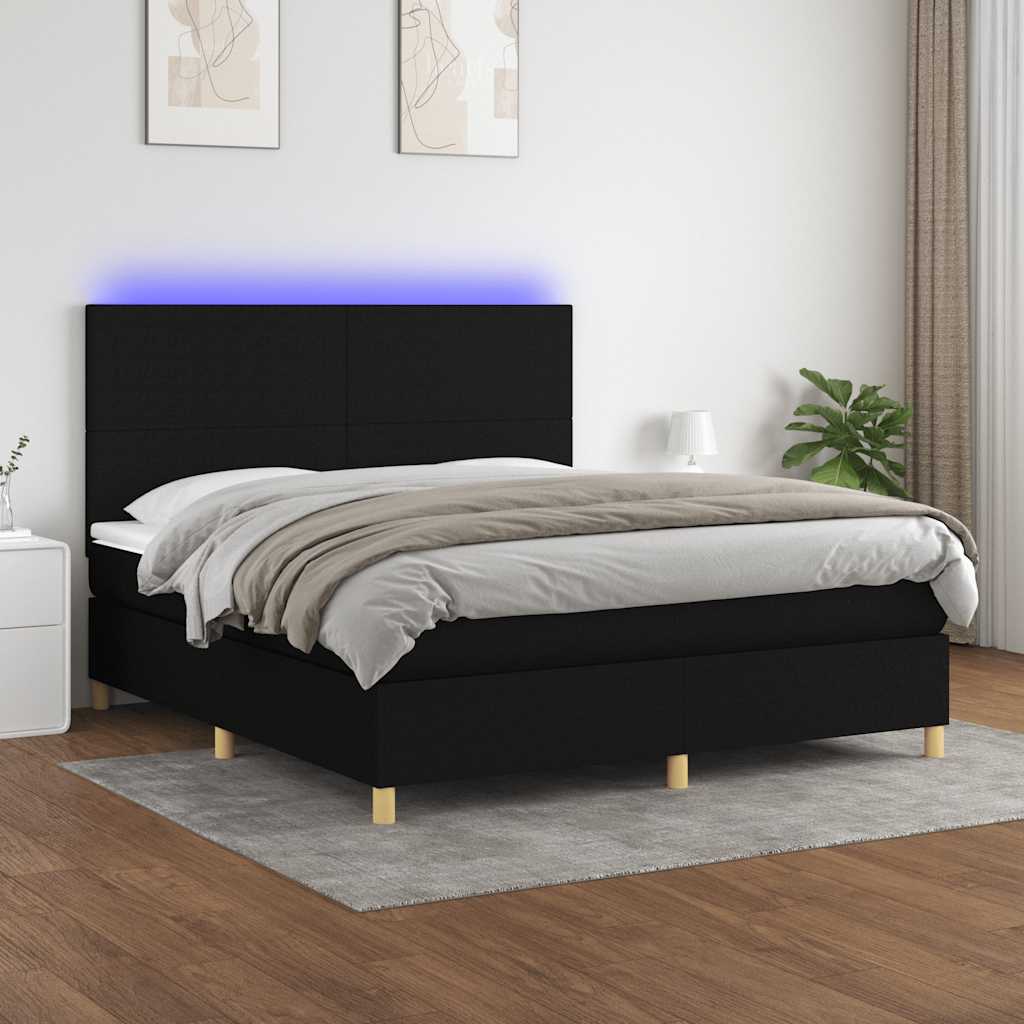 Boxspring met matras en LED stof zwart 180x200 cm – afbeelding 1