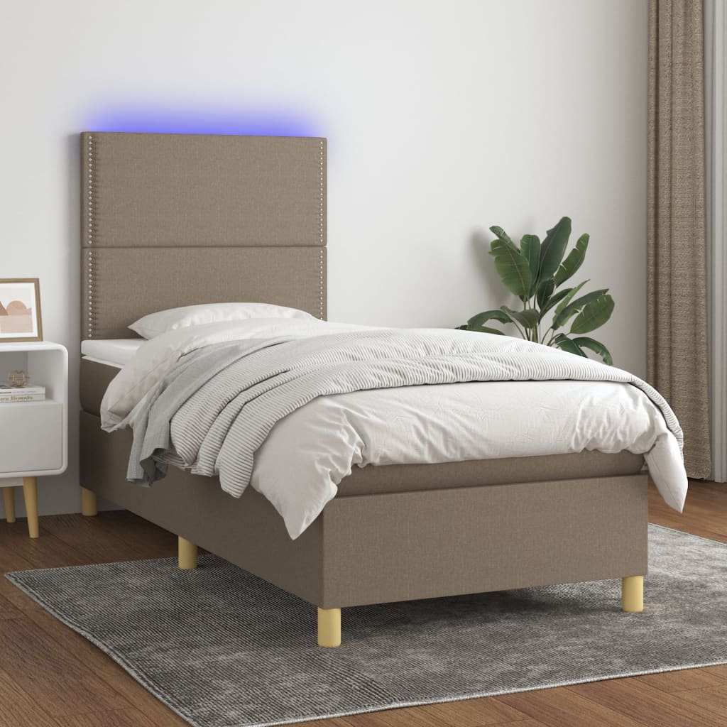 Boxspring met matras en LED stof taupe 80x200 cm – afbeelding 1