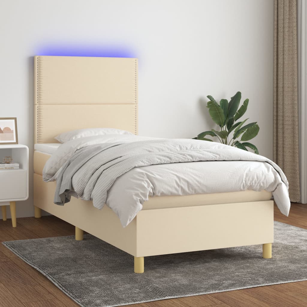 Boxspring met matras en LED stof crèmekleurig 80x200 cm – afbeelding 1
