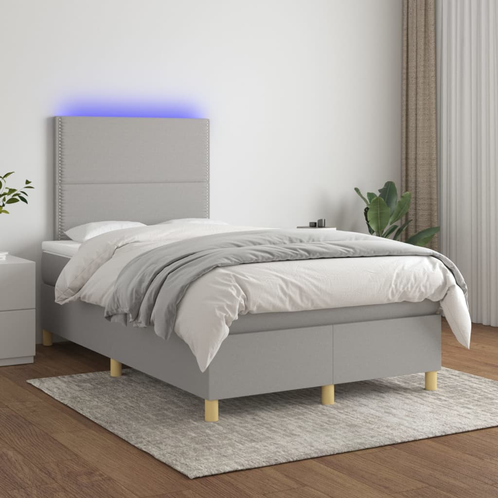 Boxspring met matras en LED stof lichtgrijs 120x200 cm – afbeelding 1