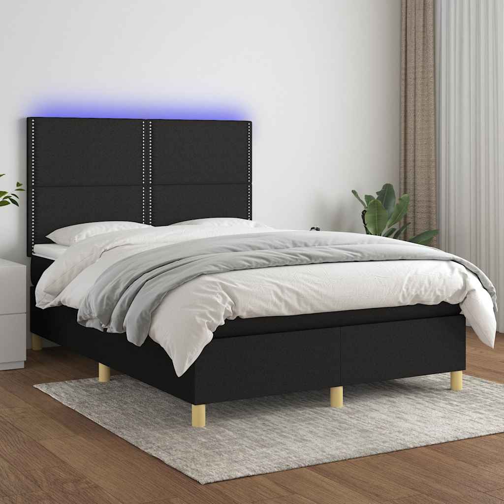 Boxspring met matras en LED stof zwart 140x190 cm