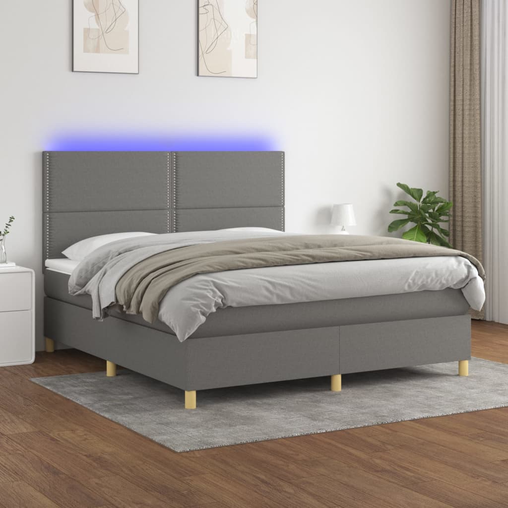 Boxspring met matras en LED stof donkergrijs 180x200 cm – afbeelding 1