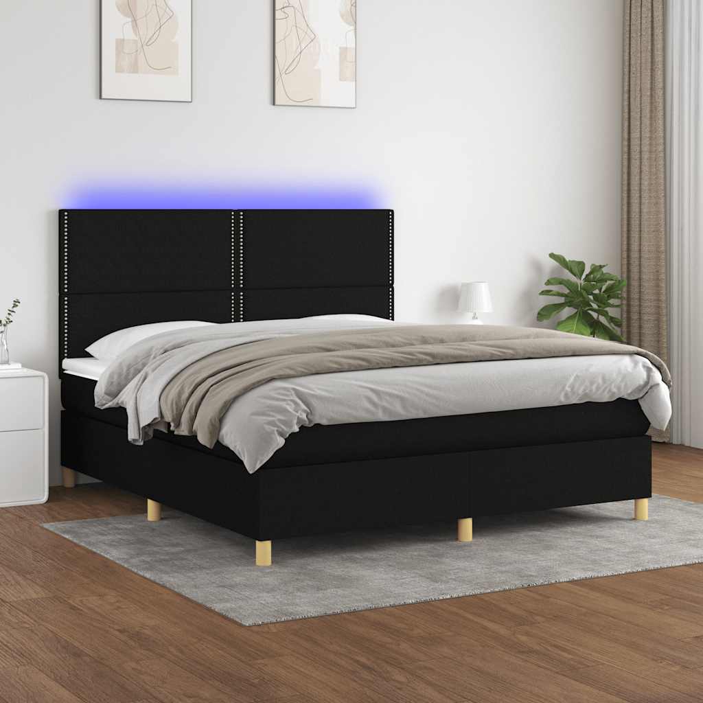 Boxspring met matras en LED stof zwart 180x200 cm – afbeelding 1
