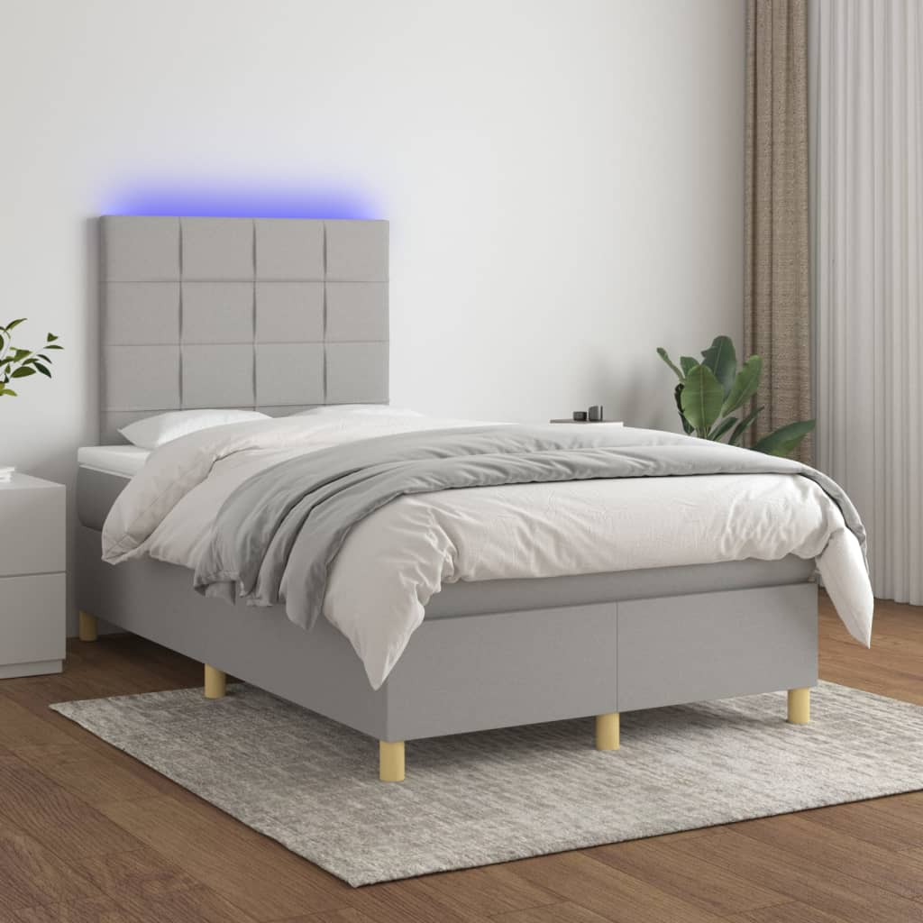 Boxspring met matras en LED stof lichtgrijs 120x200 cm – afbeelding 1