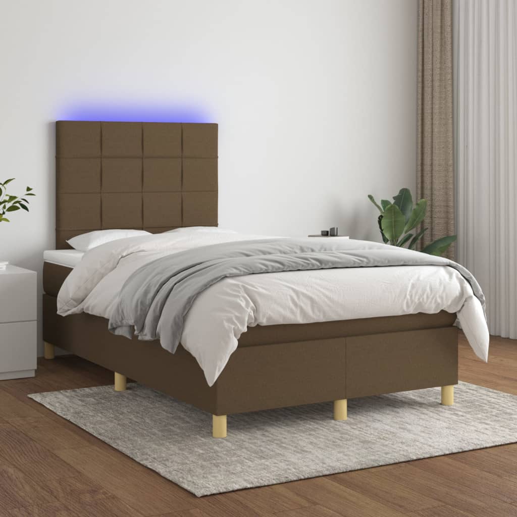 Boxspring met matras en LED stof donkerbruin 120x200 cm – afbeelding 1