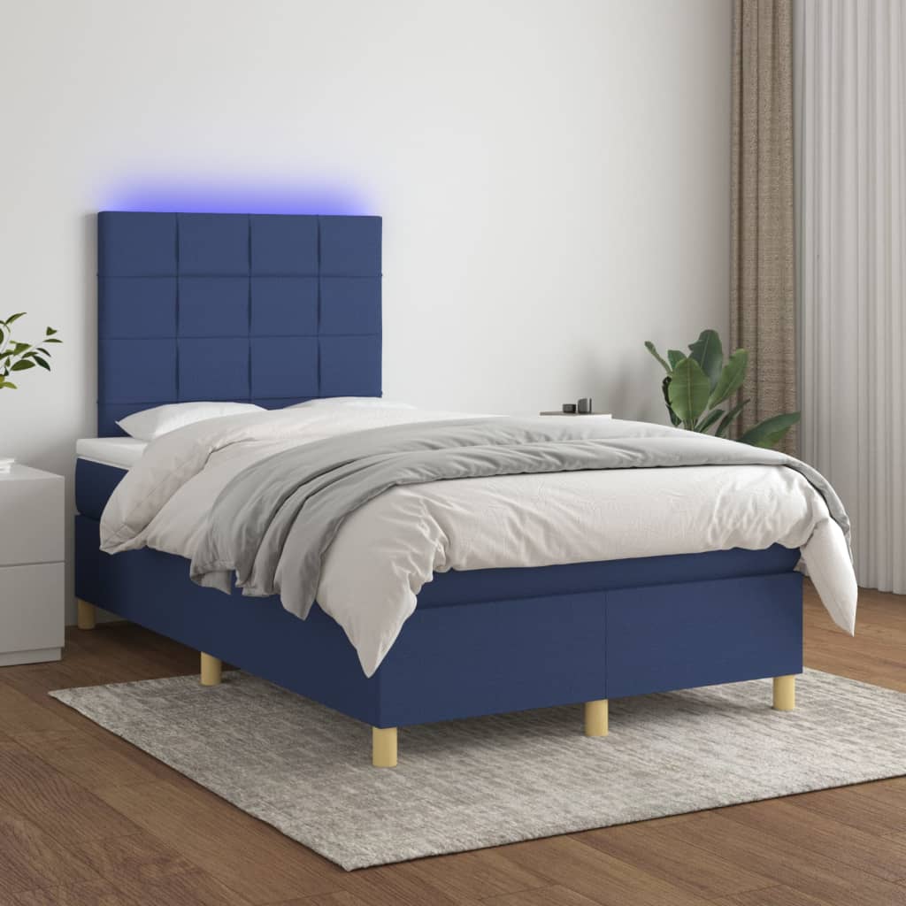 Boxspring met matras en LED stof blauw 120x200 cm – afbeelding 1