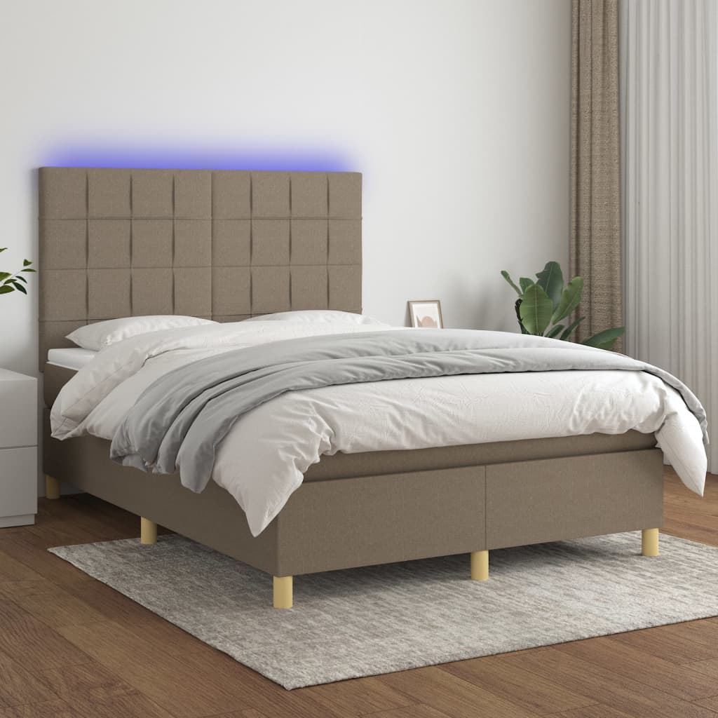Boxspring met matras en LED stof taupe 140x190 cm – afbeelding 1