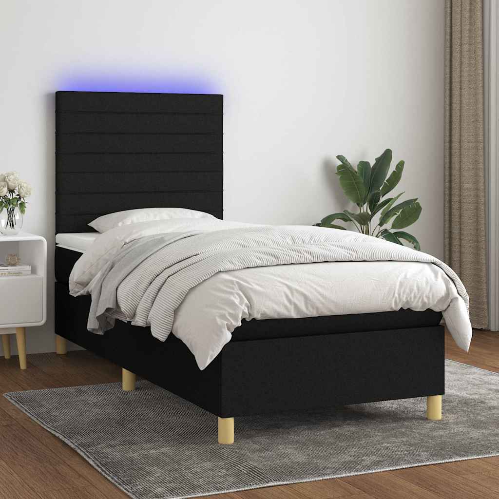 Boxspring met matras en LED stof zwart 80x200 cm – afbeelding 1