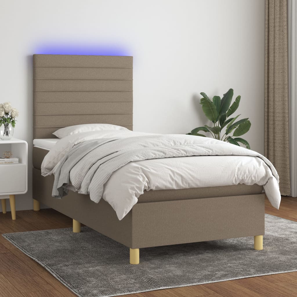 Boxspring met matras en LED stof taupe 80x200 cm – afbeelding 1
